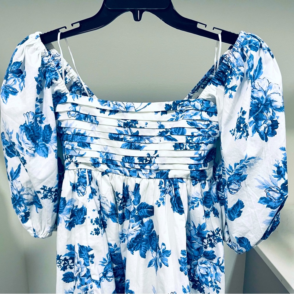 Abercrombie & Fitch Blue and White Floral Puff-Sleeve Mini Dress - Picture 4 of 14